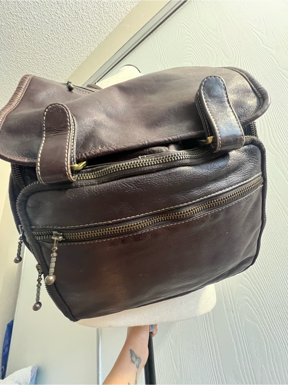 Dark Brown Premium Leather Jumbo Backpack - Vintage Style Travel - Claire Chase